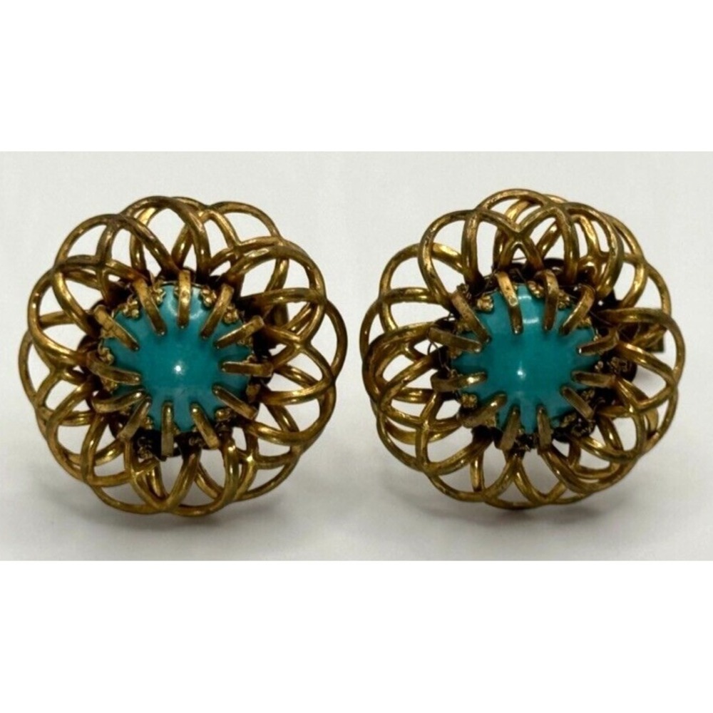 Vintage Miriam Haskell Signed Faux‎ Turquoise Gold Tone Cufflinks